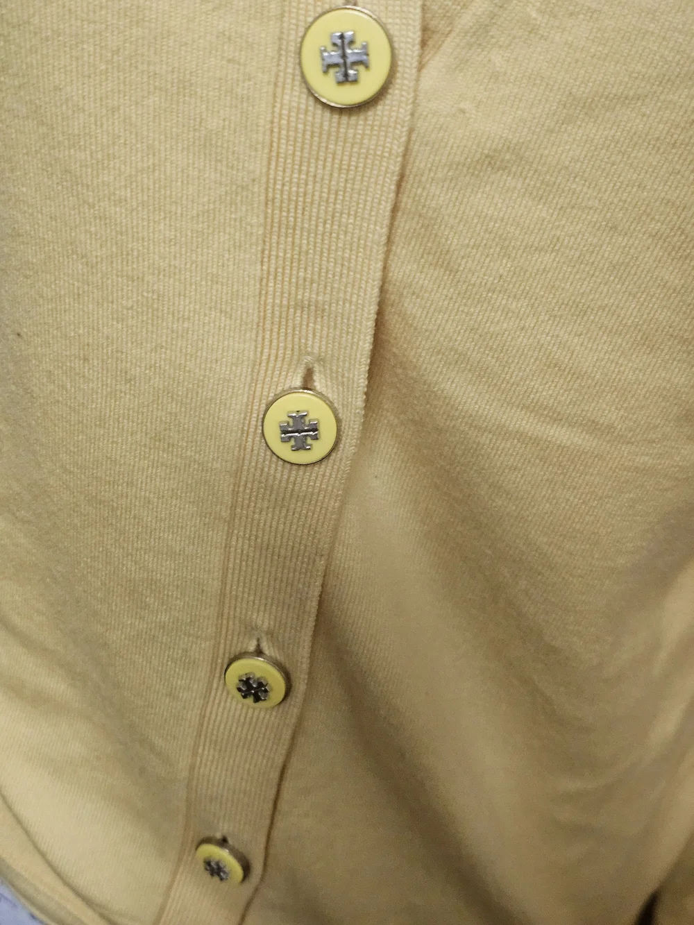 Tory Burch Yellow V-Neck Button Front Cardigan